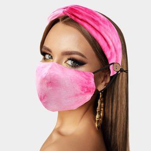 TIE DYE PRINT COTTON FASHION MASK HEADBAND SET
